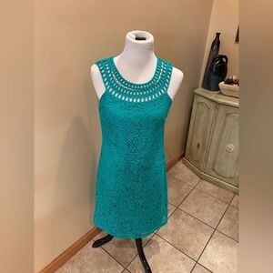 Jessica Howard Crochet Dress Teal Green Lace Floral Lined Size 6